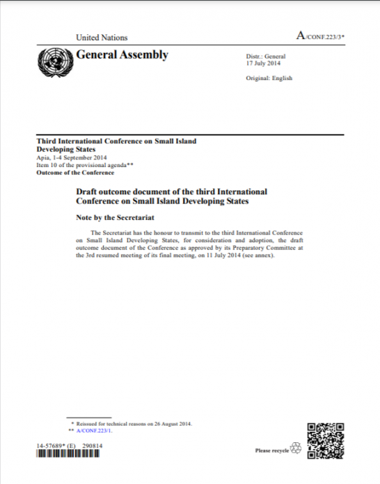 Draft outcome document of the third International Conference on SIDS